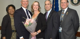 Image of five people, including Doctor Jerry McKamy at the 2010 Victor Stello Junior award presentation